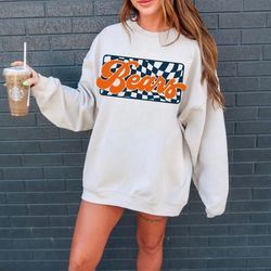 retro checkered bears crewneck sweatshirt  unisex football hoodie  sunday football t  checkered chicago sports top  sund