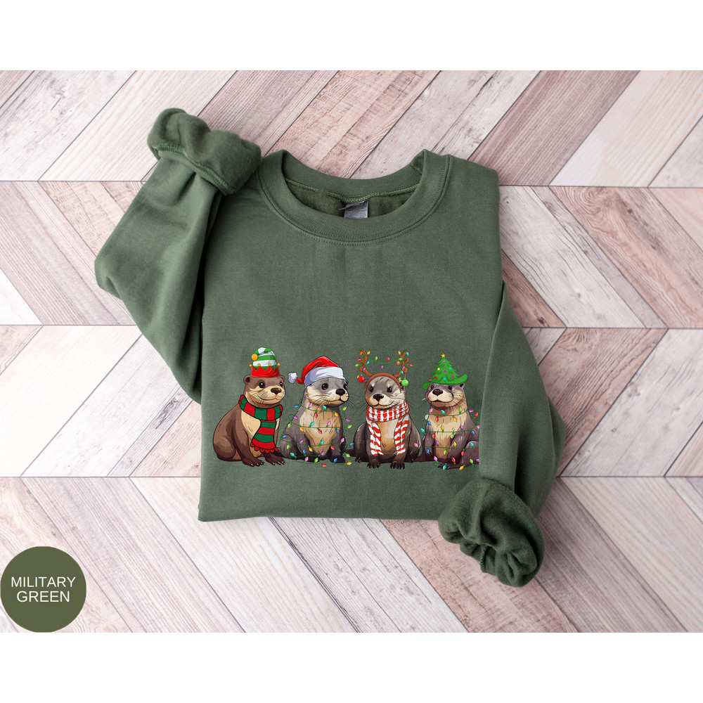 Otters Christmas Lights Sweatshirt, Otters Merry Christmas Shirt, Otter Lover Christmas Gift, Sea Animal Christmas Apparel, Christmas Gifts.jpg