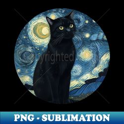 van goghs starry night and mysterious cat - png transparent sublimation file - perfect for sublimation mastery