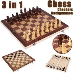 3 in 1 Chess Board, Folding Wooden Portable Chess Game Board, Wooden Chess Board for Adults