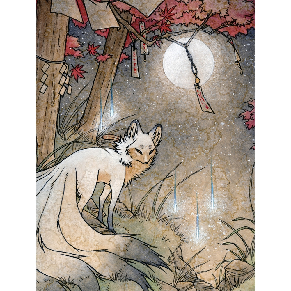 Fox & Wisps - TeaKitsune Fox Yokai Graphic .png