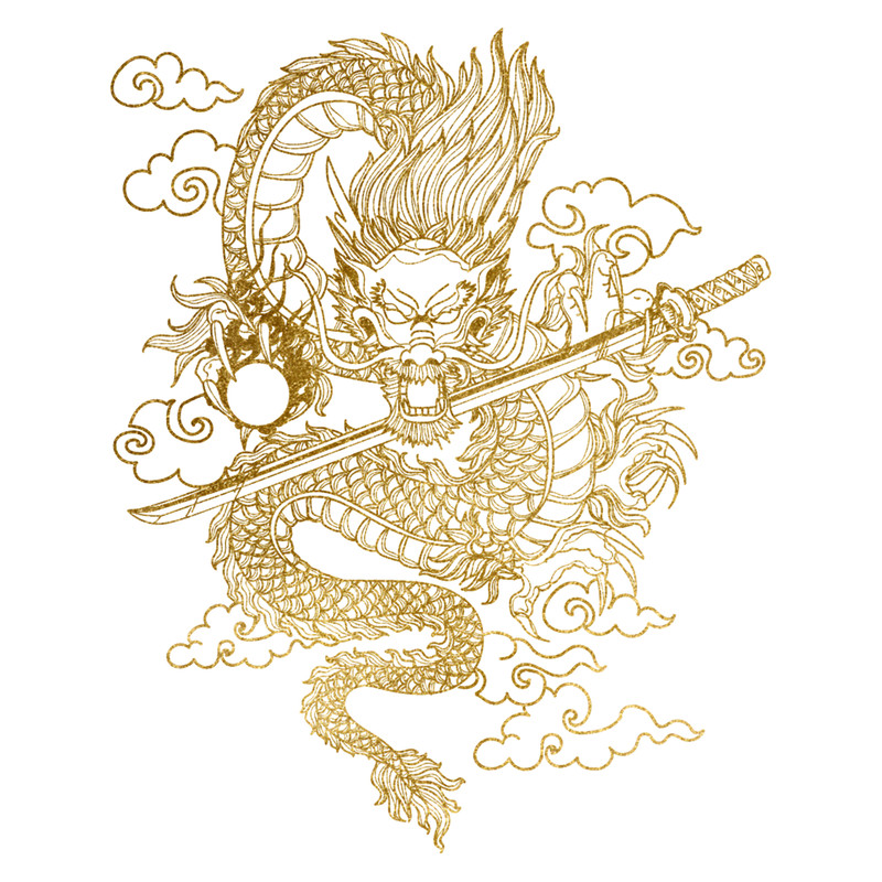 Gold Chinese Dragon with Black Background.png