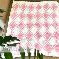 Alize Puffy More Blanket Pattern, Finger Knit Blanket Pattern, Loop Yarn Blanket Pattern, DIY, Rhomb Blanket Pattern