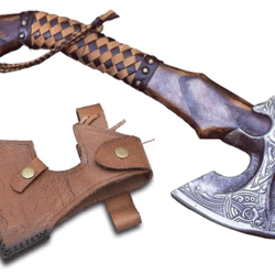 hand-forged high carbon steel viking axe | 19" leather-wrapped ash & rosewood handle | perfect gift for men – anniversar