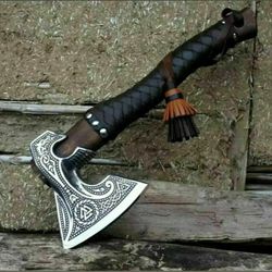 custom hand-forged viking tactical axe – 18" carbon steel survival hatchet | handmade camping & hunting axe