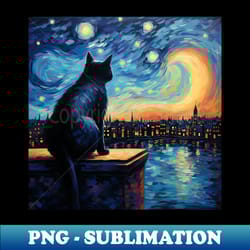 cat van gogh inspired starry night painting for van gogh lovers - png transparent sublimation file - fashionable and fearless