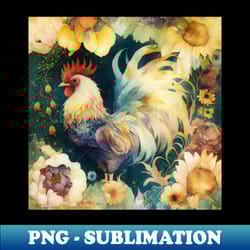 cute watercolor floral rooster farm animal - instant png sublimation download - fashionable and fearless