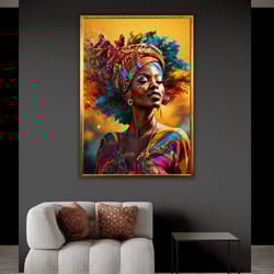 afro american woman canvas print, african woman artprint, fashion girl artwork, beautiful woman painting