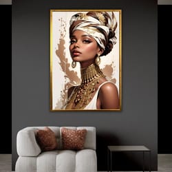 afro american woman portrait art canvas print, african woman painting, sexy woman artwork, native painting