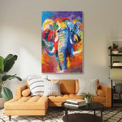 elephant brush traces animal with oil painting effect roll up canvas, stretched canvas art, framed wall art painting