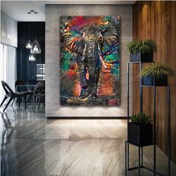 elephant wall art, animal canvas art, africa wall decor, colorful wall art, roll up canvas, stretched canvas art, framed
