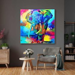 elephant wall art, animal wall decor, illustration with watercolor effect roll up canvas, stretched canvas art, framed w