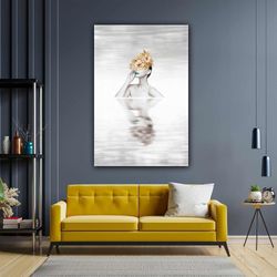 floating woman with golden flower head modern roll up canvas, stretched canvas art, framed wall art painting