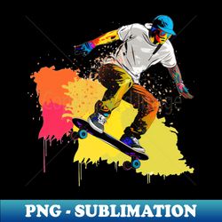 A Graphic Pop Art Drawing of a Skateboarder Performing a Trick - Signature Sublimation PNG File - Vibrant and Eye-Catching Typography
