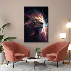 Lion Wall Art, Space Canvas Art, Colorful Wall Decor, Galaxy Wall Art Decor, Roll Up Canvas, Stretched Canvas Art, Frame
