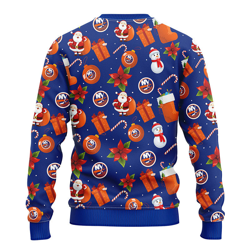 NHL New York Islanders Santa Claus Snowman Ugly Hoodie 3D Zip Hoodie 3D Ugly Christmas Sweater 3D Fleece Hoodie