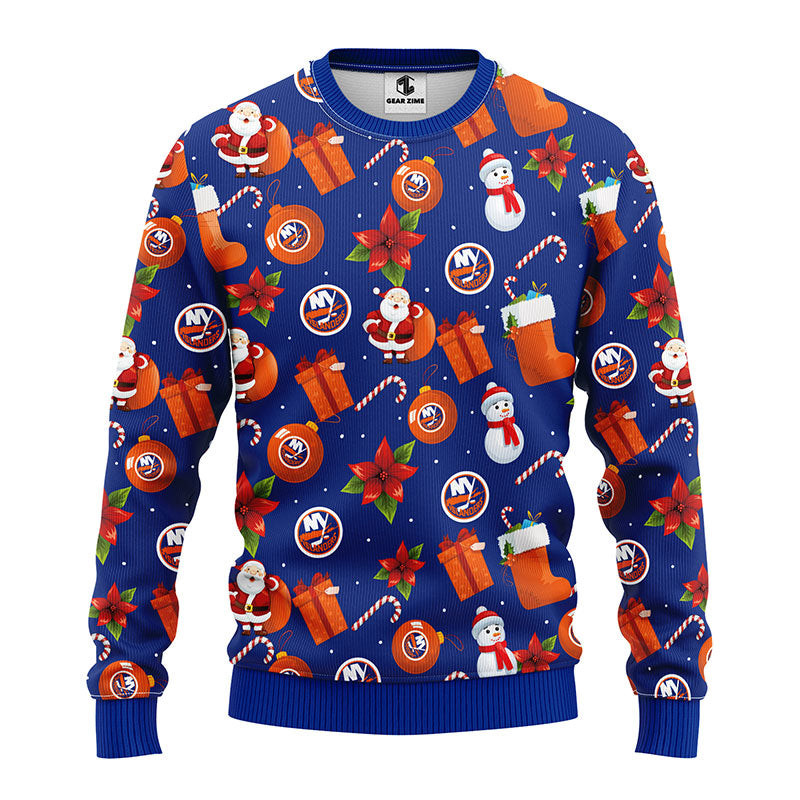 NHL New York Islanders Santa Claus Snowman Ugly Hoodie 3D Zip Hoodie 3D Ugly Christmas Sweater 3D Fleece Hoodie