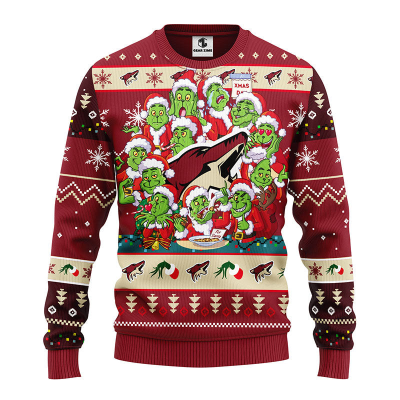 NHL Phoenix Coyotes 12 Grinch Ugly Hoodie 3D Zip Hoodie 3D Ugly Christmas Sweater 3D Fleece Hoodie