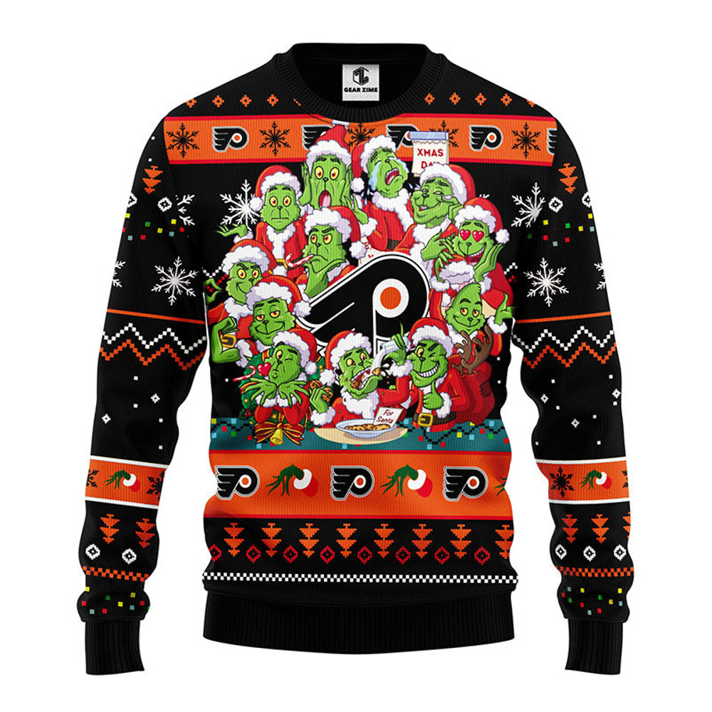 NHL Philadelphia Flyers 12 Grinch Ugly Hoodie 3D Zip Hoodie 3D Ugly Christmas Sweater 3D Fleece Hoodie