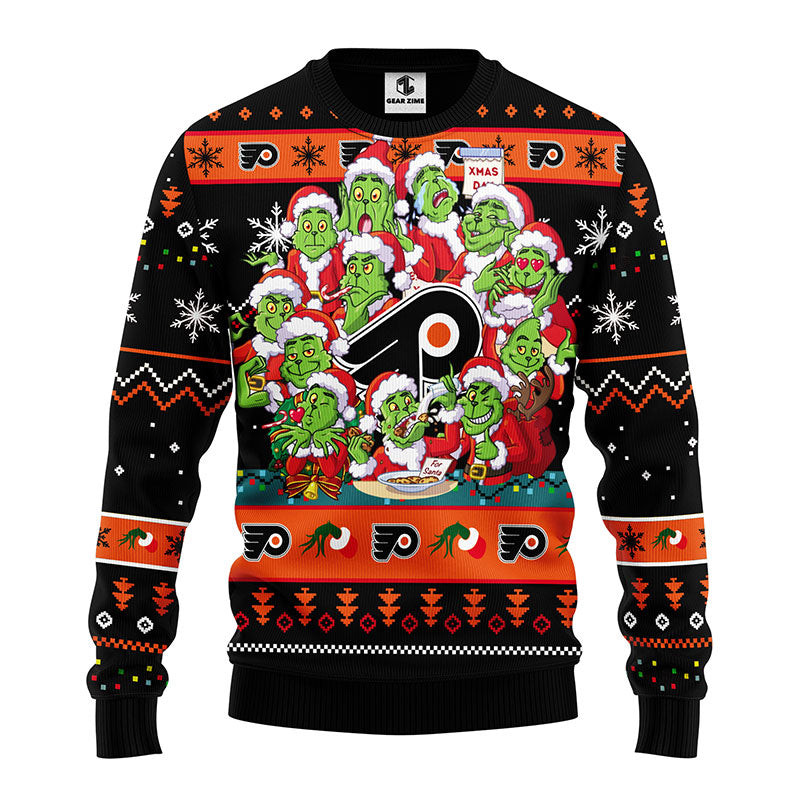 NHL Philadelphia Flyers 12 Grinch Ugly Hoodie 3D Zip Hoodie 3D Ugly Christmas Sweater 3D Fleece Hoodie