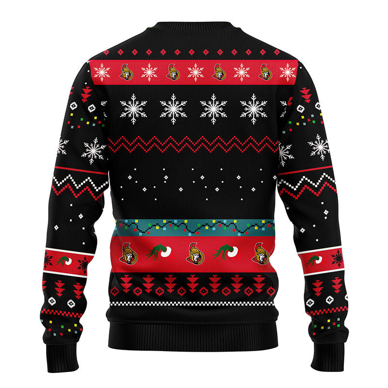 NHL Ottawa Senators 12 Grinch Ugly Hoodie 3D Zip Hoodie 3D Ugly Christmas Sweater 3D Fleece Hoodie