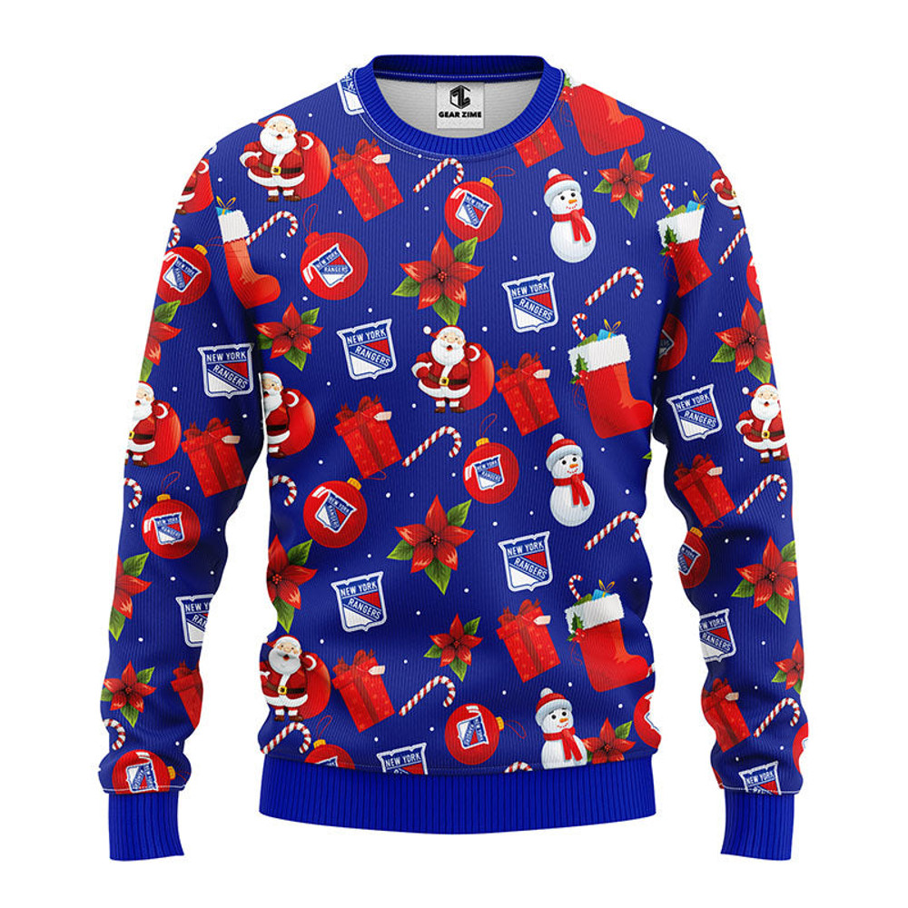 NHL New York Rangers Santa Claus Snowman Ugly Hoodie 3D Zip Hoodie 3D Ugly Christmas Sweater 3D Fleece Hoodie