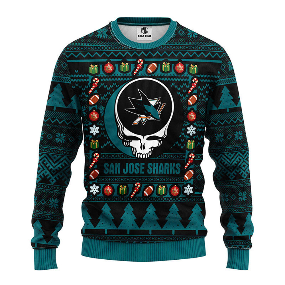 NHL San Jose Sharks Grateful Dead Ugly Hoodie 3D Zip Hoodie 3D Ugly Christmas Sweater 3D Fleece Hoodie