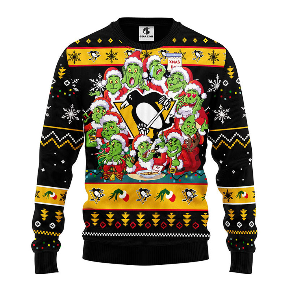 NHL Pittsburgh Penguins 12 Grinch Ugly Hoodie 3D Zip Hoodie 3D Ugly Christmas Sweater 3D Fleece Hoodie
