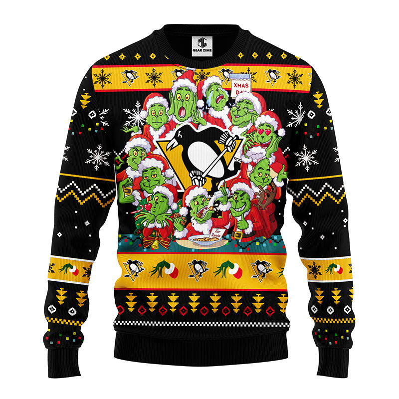 NHL Pittsburgh Penguins 12 Grinch Ugly Hoodie 3D Zip Hoodie 3D Ugly Christmas Sweater 3D Fleece Hoodie