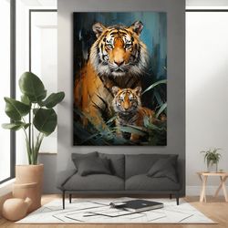 tiger and cub canvas, tiger and cub in the jungle, tiger poster, with different frame options for your home and office m