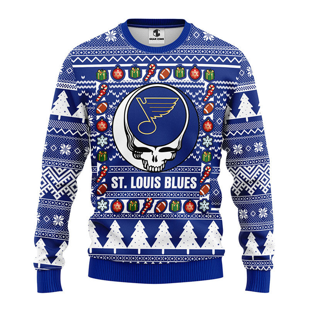 NHL St. Louis Blues Grateful Dead Ugly Hoodie 3D Zip Hoodie 3D Ugly Christmas Sweater 3D Fleece Hoodie
