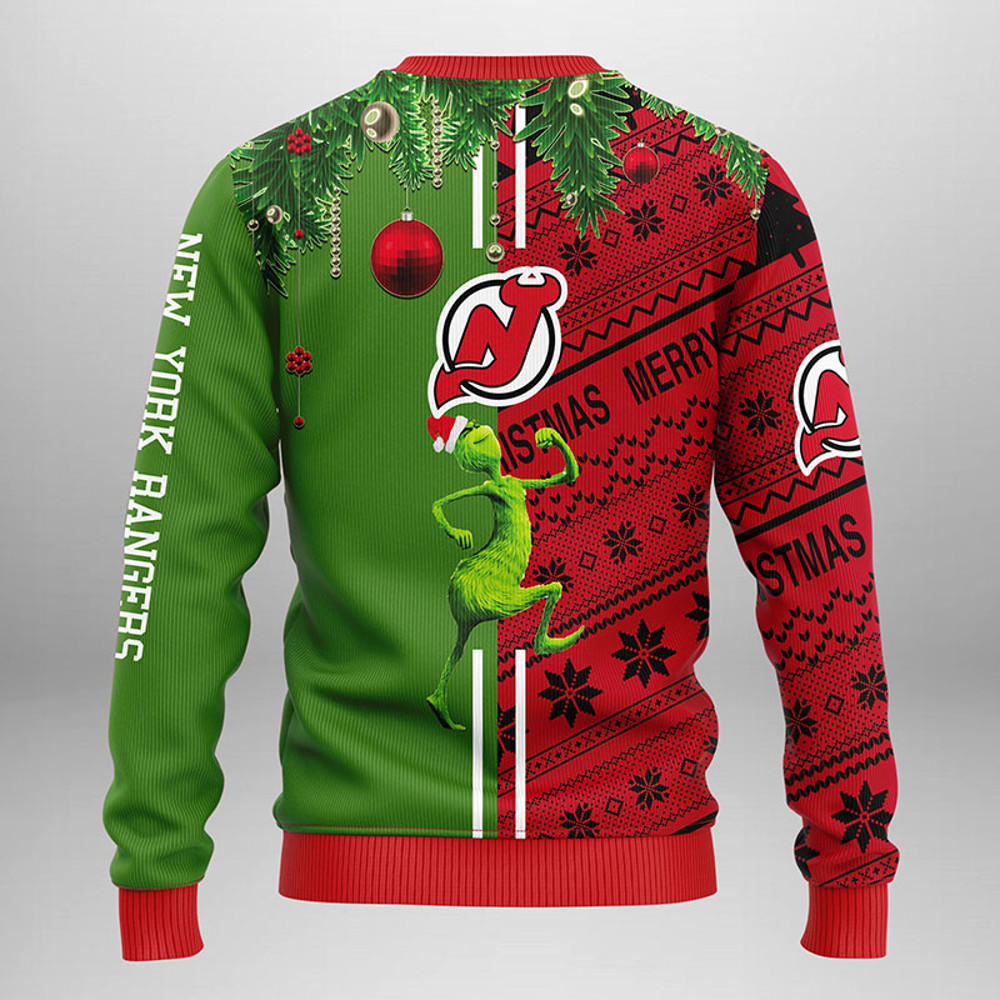 NHL New Jersey Devils Grinch & Scooby-doo Ugly Hoodie 3D Zip Hoodie 3D Ugly Christmas Sweater 3D Fleece Hoodie