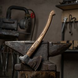 camping axe with hammer, hand-forged hatchet, steel bushcraft or hunting tool, woodwork&forest axe, custom . amindustry