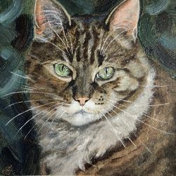 Cat portrait original oil painting on canvas animal art pet portrait hand painted modern painting wall art 8x8 inches