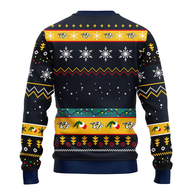 NHL Nashville Predators 12 Grinch Ugly Hoodie 3D Zip Hoodie 3D Ugly Christmas Sweater 3D Fleece Hoodie