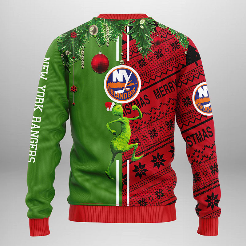 NHL New York Islanders Grinch & Scooby-doo Ugly Hoodie 3D Zip Hoodie 3D Ugly Christmas Sweater 3D Fleece Hoodie