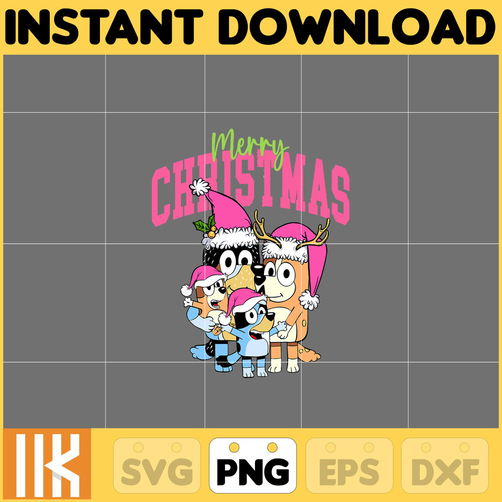 Pink Blue Dog & Christmas Png, Blue Dog and Family Png, Christmas Cartoon Png, Funny Christmas 2023 Png, Pink Christmas Png File (11).jpg