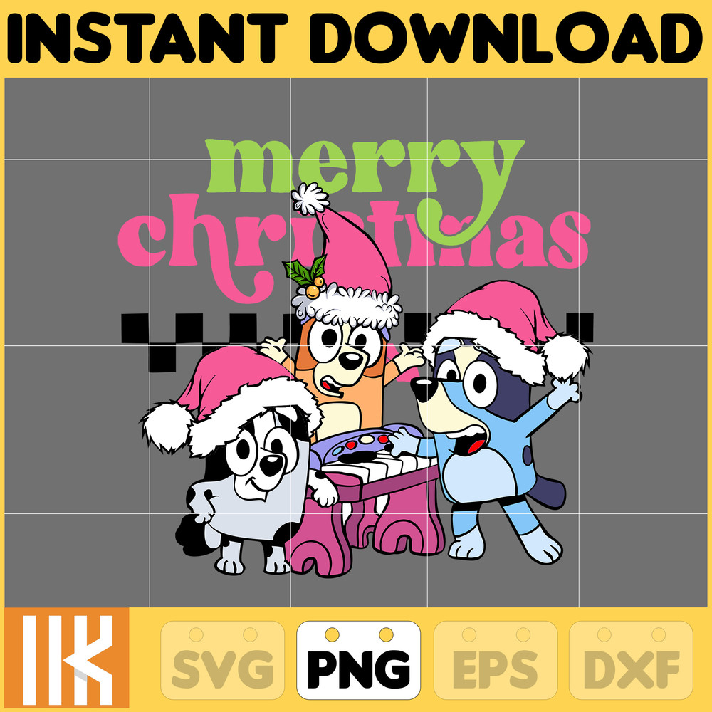 Pink Blue Dog & Christmas Png, Blue Dog and Family Png, Christmas Cartoon Png, Funny Christmas 2023 Png, Pink Christmas Png File (5).jpg