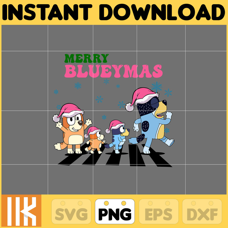 Pink Blue Dog & Christmas Png, Blue Dog and Family Png, Christmas Cartoon Png, Funny Christmas 2023 Png, Pink Christmas Png File (12).jpg