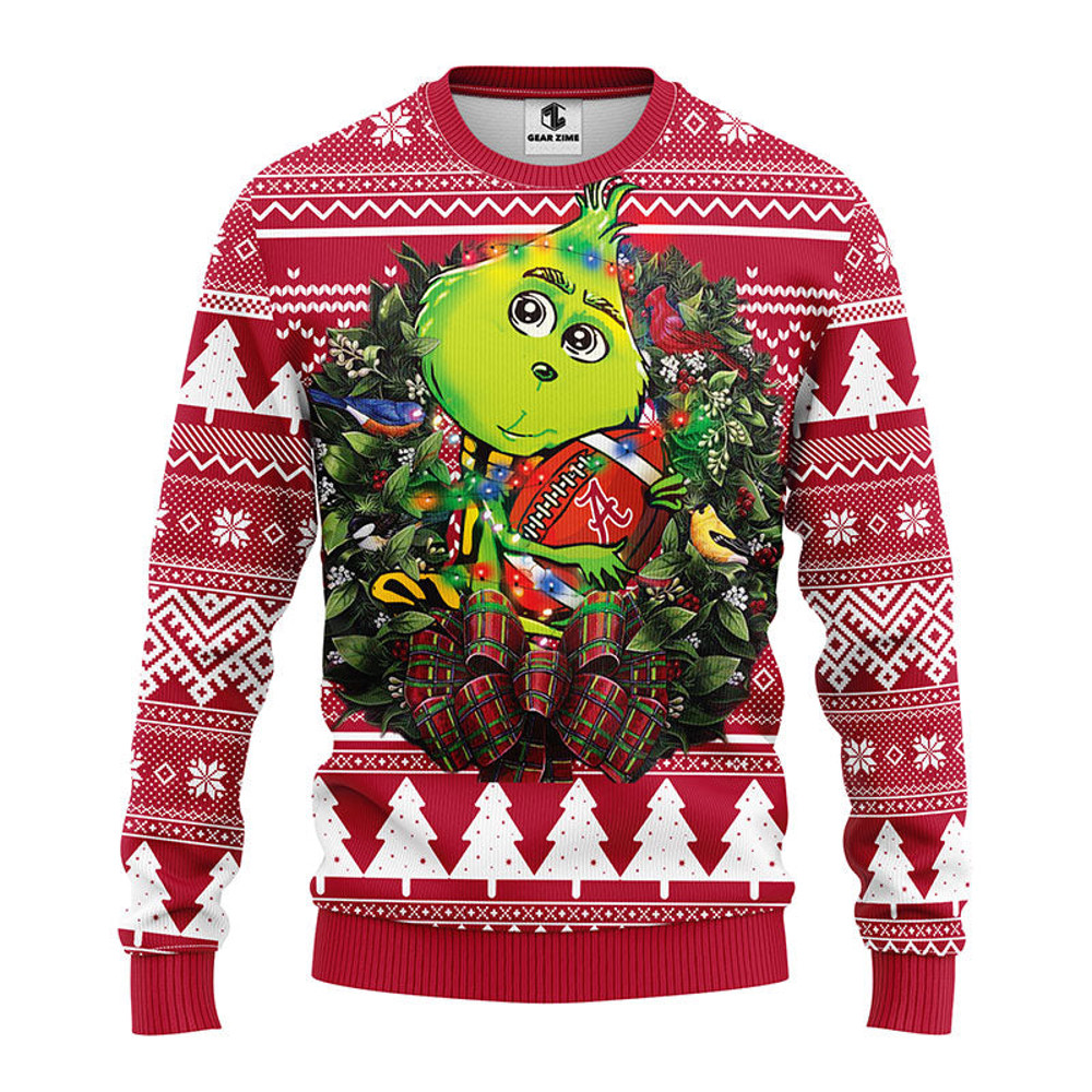 NCAA Alabama Crimson Tide Grinch Hug Ugly Hoodie 3D Zip Hoodie 3D Ugly Christmas Sweater 3D Fleece Hoodie