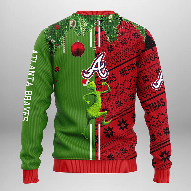 MLB Atlanta Braves Grinch & Scooby-doo Ugly Hoodie 3D Zip Hoodie 3D Ugly Christmas Sweater 3D Fleece Hoodie