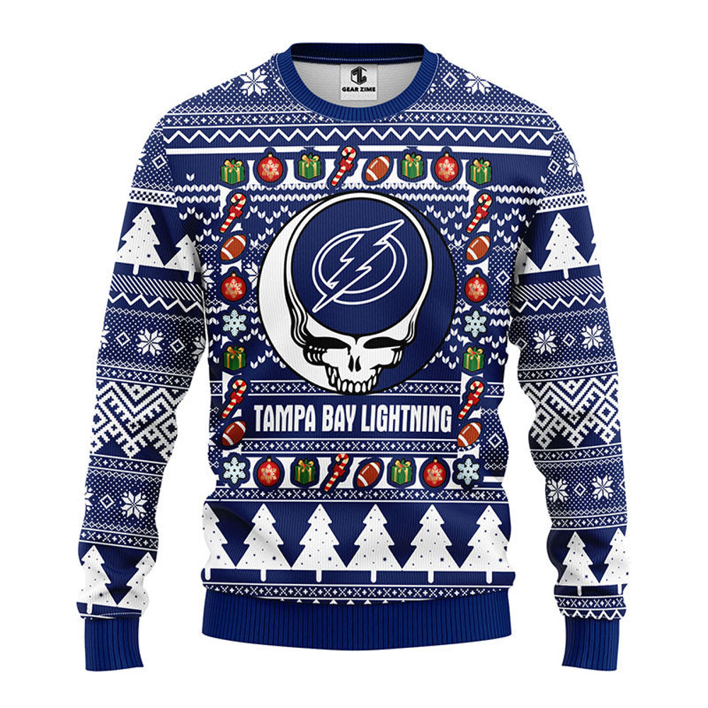 NHL Tampa Bay Lightning Grateful Dead Ugly Hoodie 3D Zip Hoodie 3D Ugly Christmas Sweater 3D Fleece Hoodie