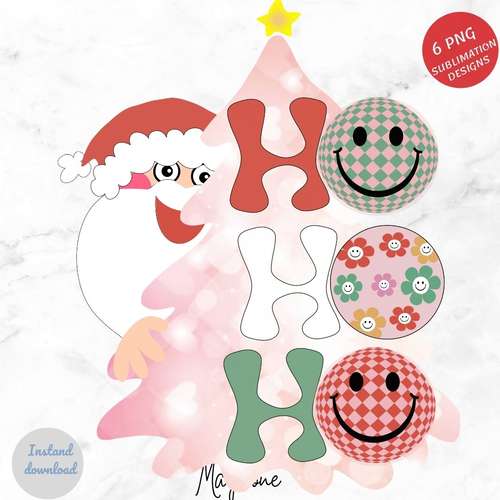 Christmas Smiling Santa Claus ho ho ho, Christmas Ornaments, Retro Christmas tshirt, Pink Christmas Tree