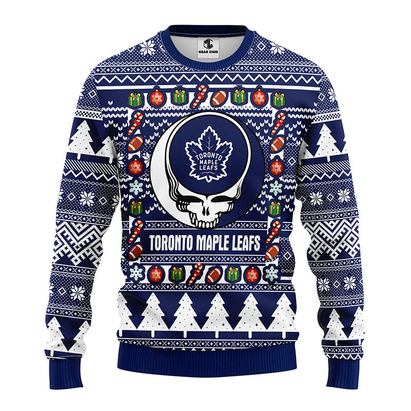 NHL Toronto Maple Leafs Grateful Dead Ugly Hoodie 3D Zip Hoodie 3D Ugly Christmas Sweater 3D Fleece Hoodie