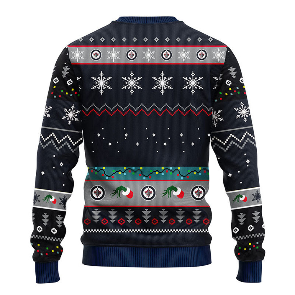 NHL Winnipeg Jets 12 Grinch Ugly Hoodie 3D Zip Hoodie 3D Ugly Christmas Sweater 3D Fleece Hoodie