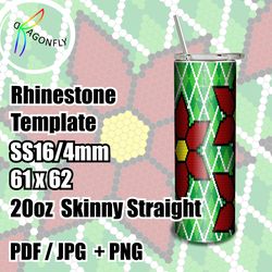 Rhinestone Pattern Template | CHRISTMAS POINSETTIA | SS16 4mm | 61x62 | 20oz Straight | Bling Tumbler Design 214