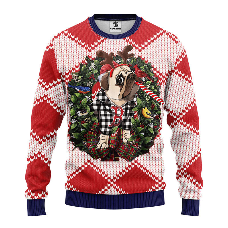 MLB Boston Red Sox Pub Dog Ugly Hoodie 3D Zip Hoodie 3D Ugly Christmas Sweater 3D Fleece Hoodie