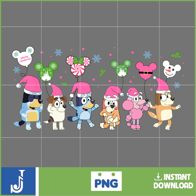 Pink Blue Dog & Christmas Png, Christmas Cartoon Png, Funny Christmas 2023 Png, Blue Dog and Family Png, Pink Christmas Png File (7).jpg