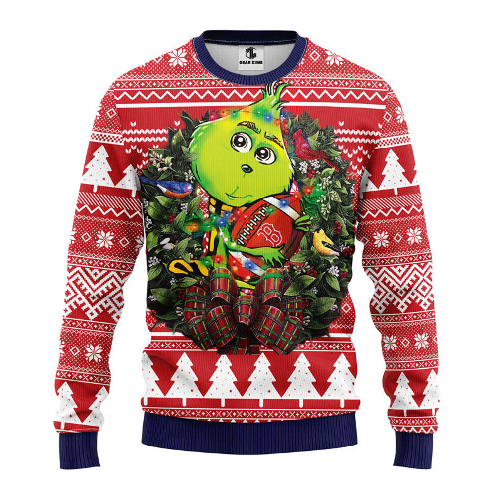 MLB Boston Red Sox Grinch Hug Ugly Hoodie 3D Zip Hoodie 3D Ugly Christmas Sweater 3D Fleece Hoodie