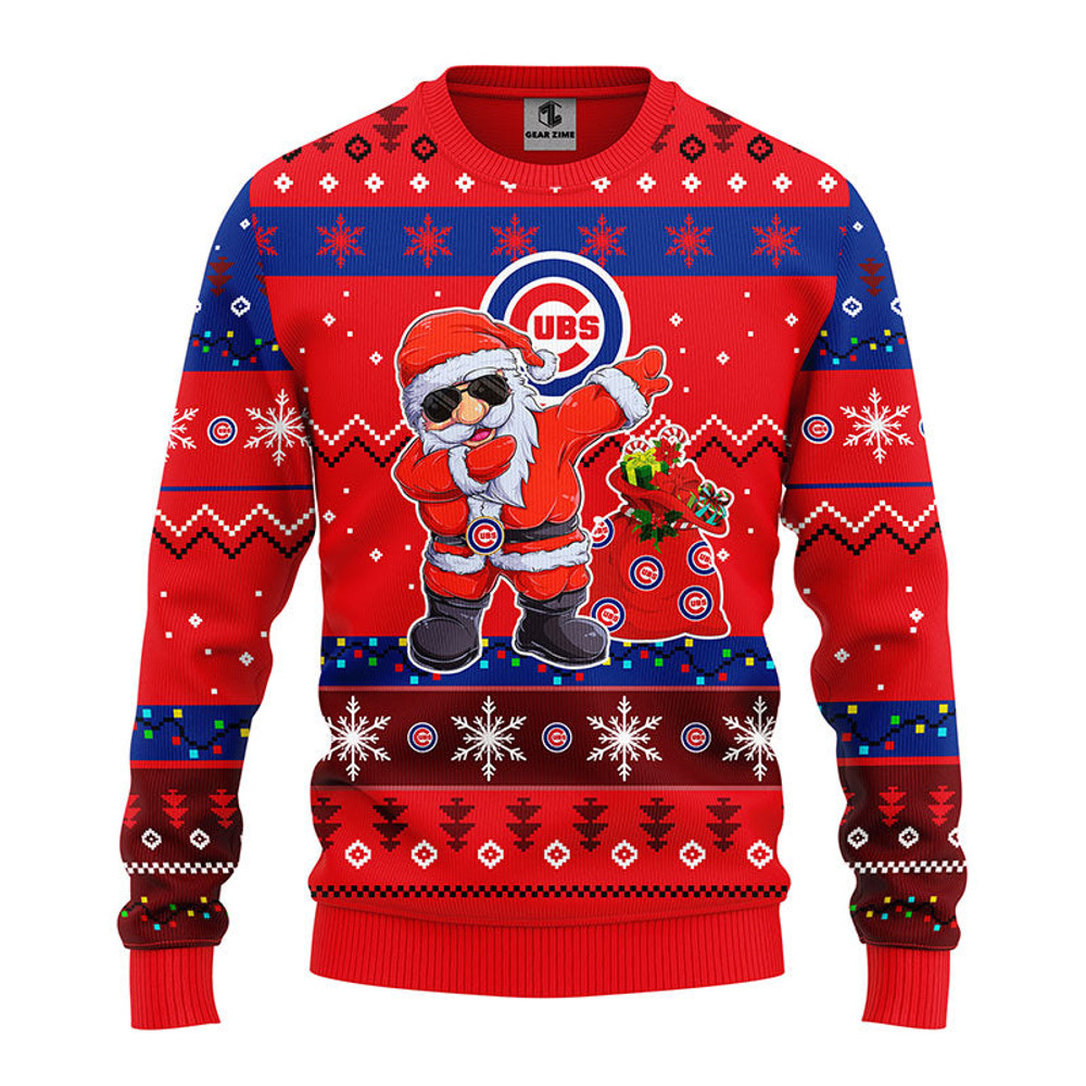 MLB Chicago Cubs Dabbing Santa Claus Ugly Hoodie 3D Zip Hoodie 3D Ugly Christmas Sweater 3D Fleece Hoodie